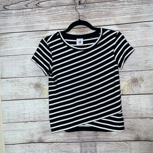 CAbi Black and White Striped Asymmetrical Croptop
